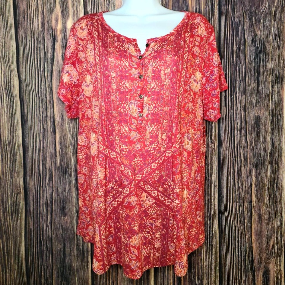 Lucky Brand Red and Orange Paisley Blouse Size 1X